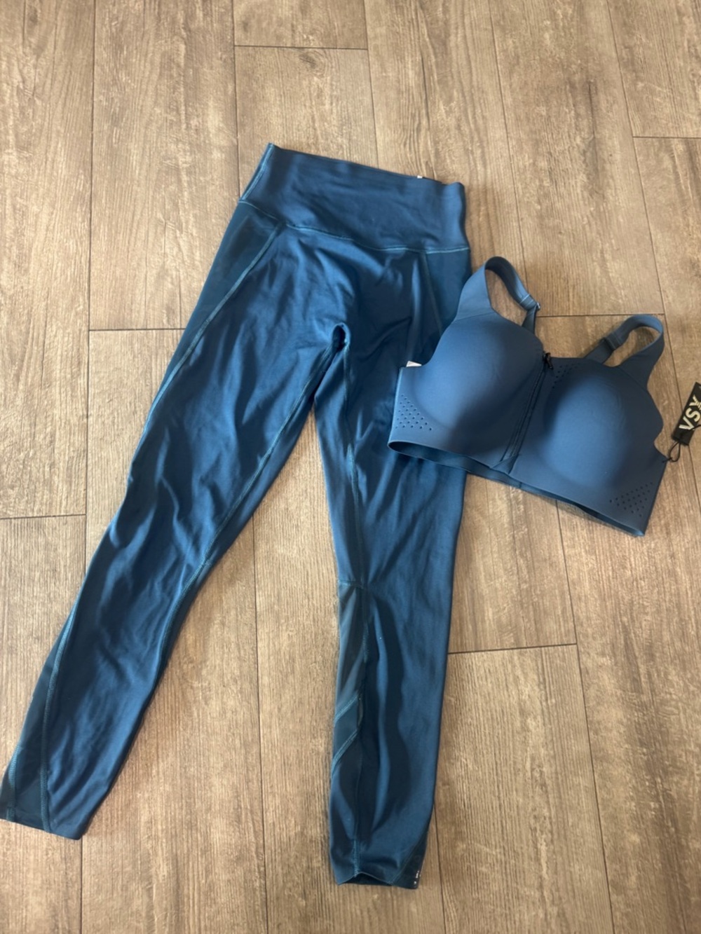 VSX Teal-Blue Front-Zip Sports Bra and High-Waist Leggings Set